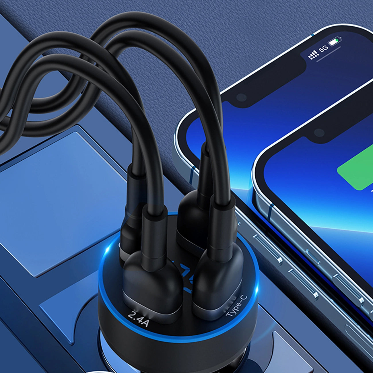 Auto punjač WZK WDCCB, 50W, 3A, 2 x USB-A - 2 x USB-C, Crni