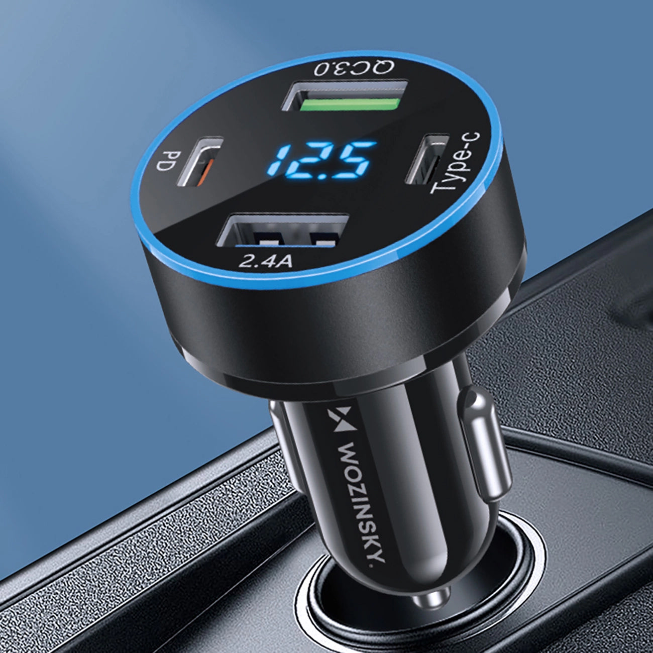 Auto punjač WZK WDCCB, 50W, 3A, 2 x USB-A - 2 x USB-C, Crni