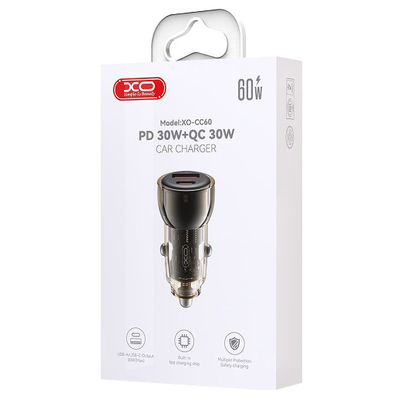 Auto punjač XO Design CC60, 60W, 3A, 1 x USB-A - 1 x USB-C, Crni