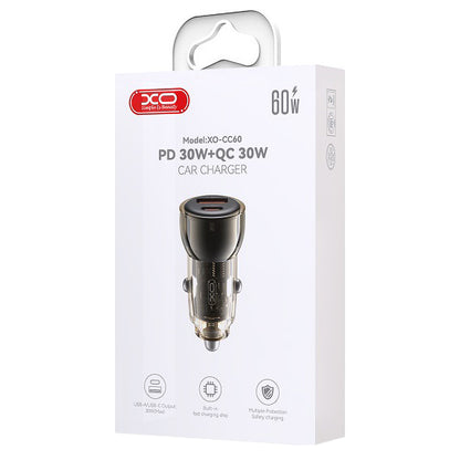 Auto punjač XO Design CC60, 60W, 3A, 1 x USB-A - 1 x USB-C, Crni
