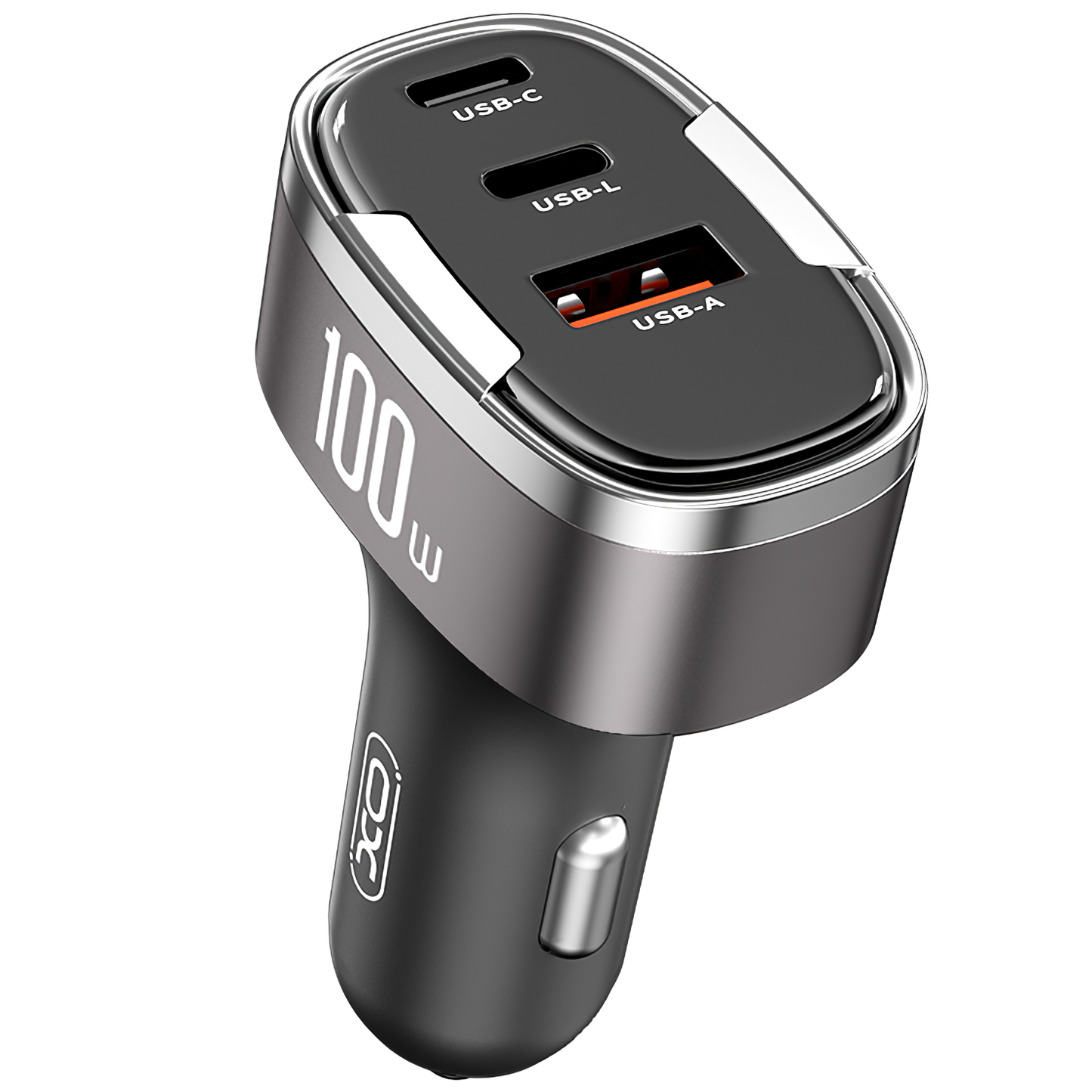 Auto punjač XO Design CC61, 100W, 3A, 1 x Lightning - 1 x USB-A - 1 x USB-C, Sivi