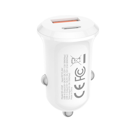 Auto punjač XO Design CC69, 30W, 3A, 1 x USB-A - 1 x USB-C, Bijeli