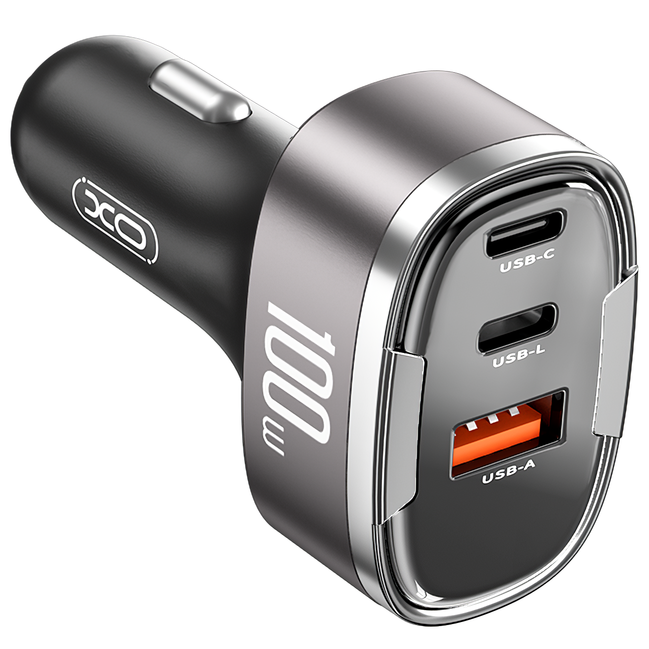 Auto punjač XO Design CC61, 100W, 3A, 1 x Lightning - 1 x USB-A - 1 x USB-C, Sivi