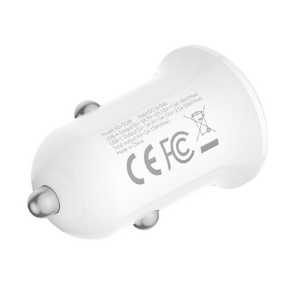 Auto punjač XO Design CC69, 30W, 3A, 1 x USB-A - 1 x USB-C, Bijeli