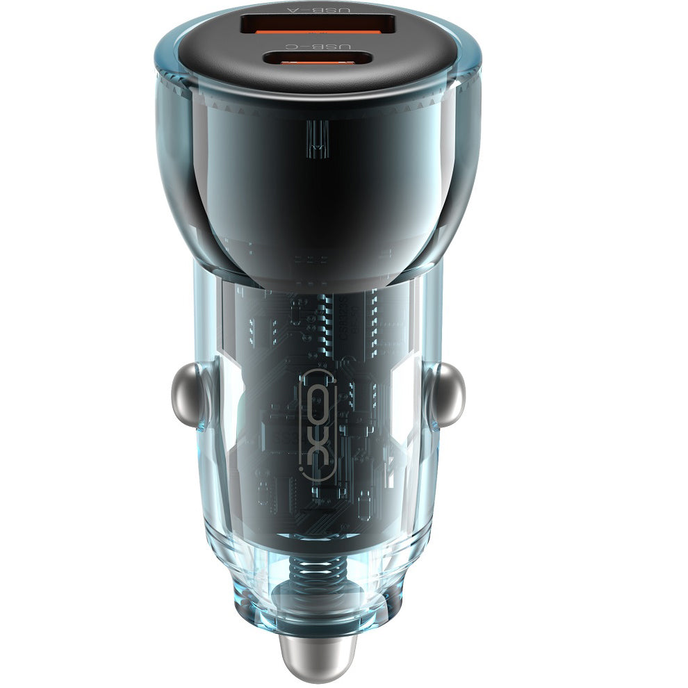 Auto punjač XO Design CC60, 60W, 3A, 1 x USB-A - 1 x USB-C, Plavi