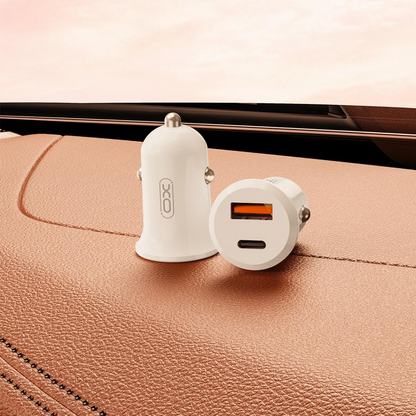 Auto punjač XO Design CC69, 30W, 3A, 1 x USB-A - 1 x USB-C, Bijeli