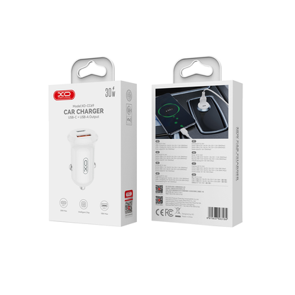 Auto punjač XO Design CC69, 30W, 3A, 1 x USB-A - 1 x USB-C, Bijeli