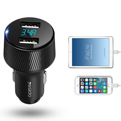 Auto punjač Yesido Y31 Display, 18W, 3A, 2 x USB-A, Crni