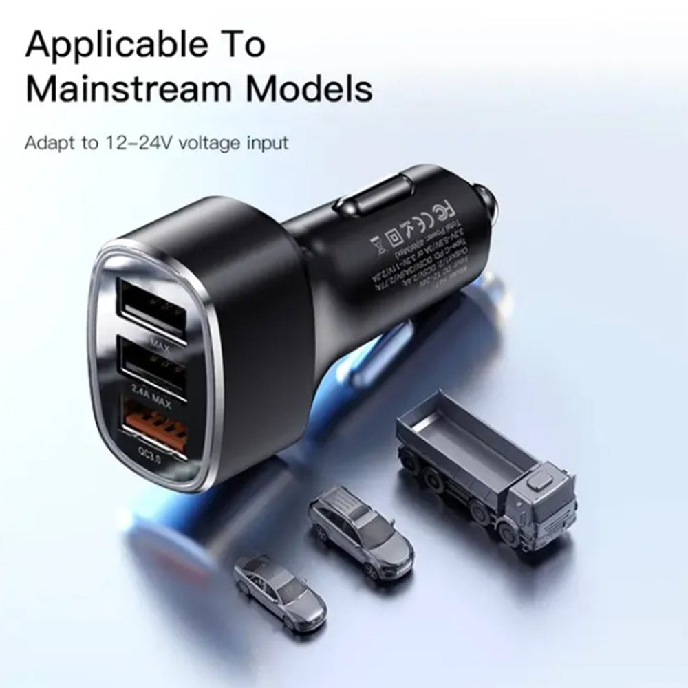 Auto punjač Yesido Y46, 42W, 3A, 3 x USB-A, Crni