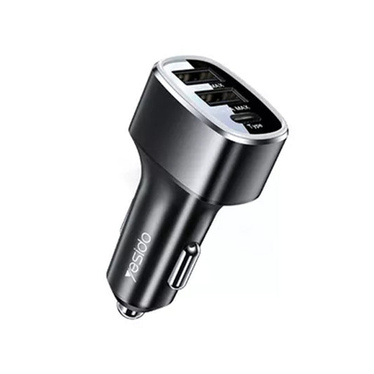 Auto punjač Yesido Y47, 49W, 3A, 2 x USB-A - 1 x USB-C, Crni