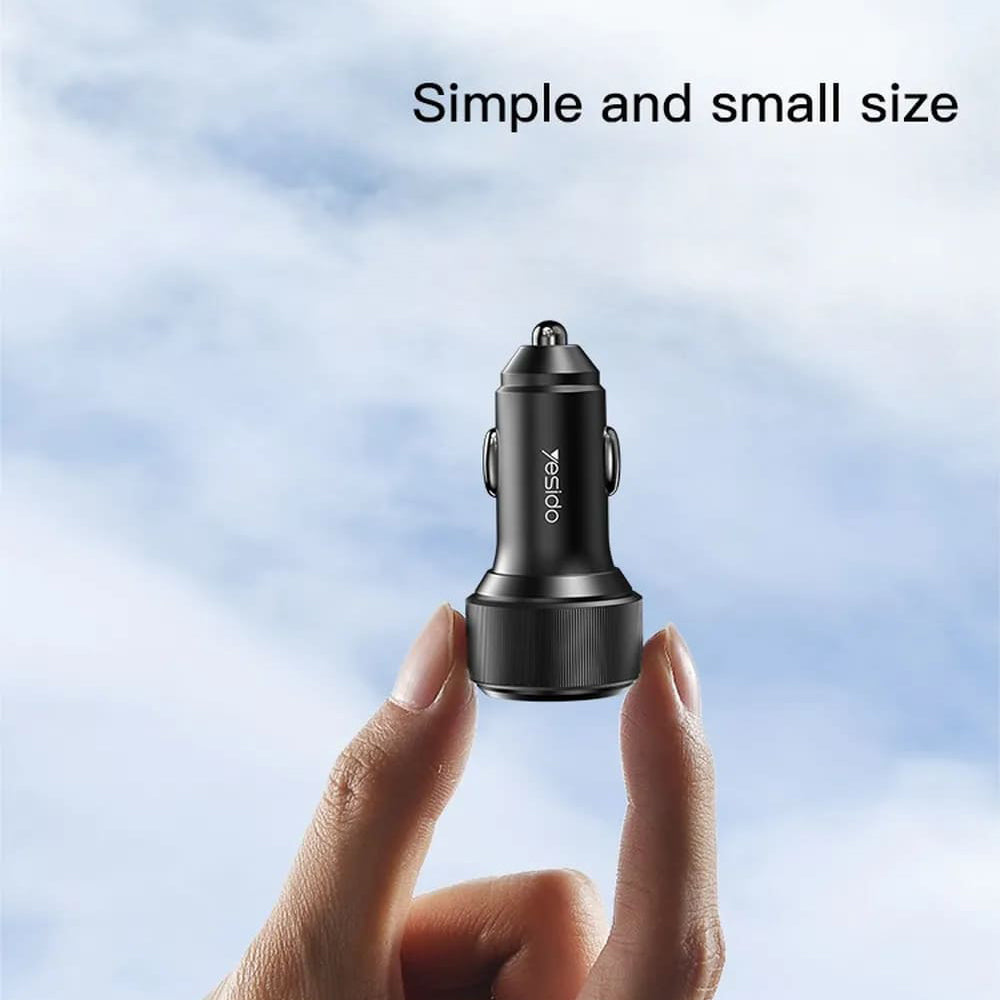Auto punjač Yesido Y48, 60W, 3A, 2 x USB-C, Crni