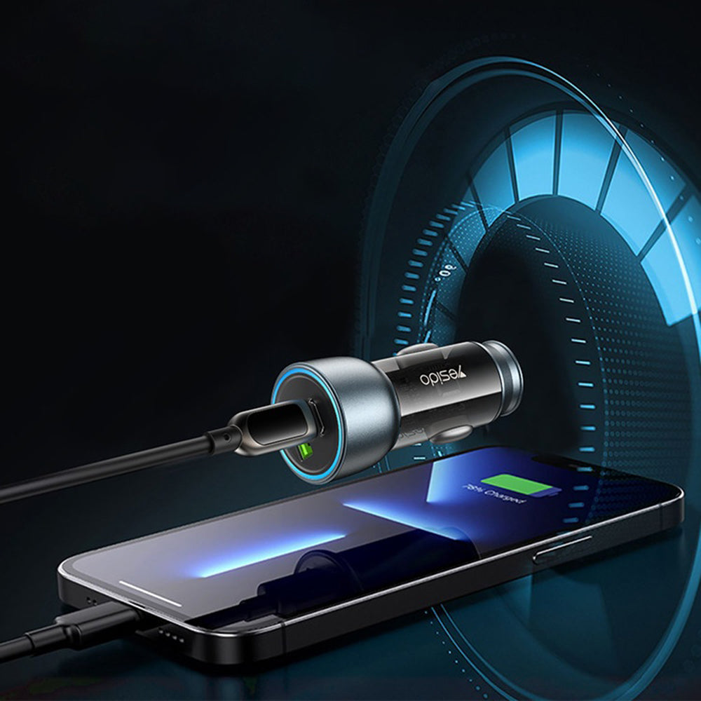 Auto punjač Yesido Y49, 30W, 3A, 1 x USB-A - 1 x USB-C, Sivi