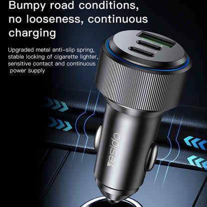Auto punjač Yesido Y50, 60W, 3A, 1 x USB-A - 2 x USB-C, Crni