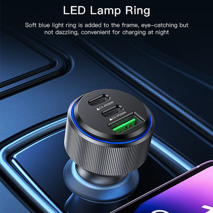 Auto punjač Yesido Y50, 60W, 3A, 1 x USB-A - 2 x USB-C, Crni