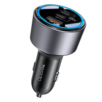 Auto punjač Yesido Y59, 200W, 5A, 1 x USB-A - 2 x USB-C, Crni