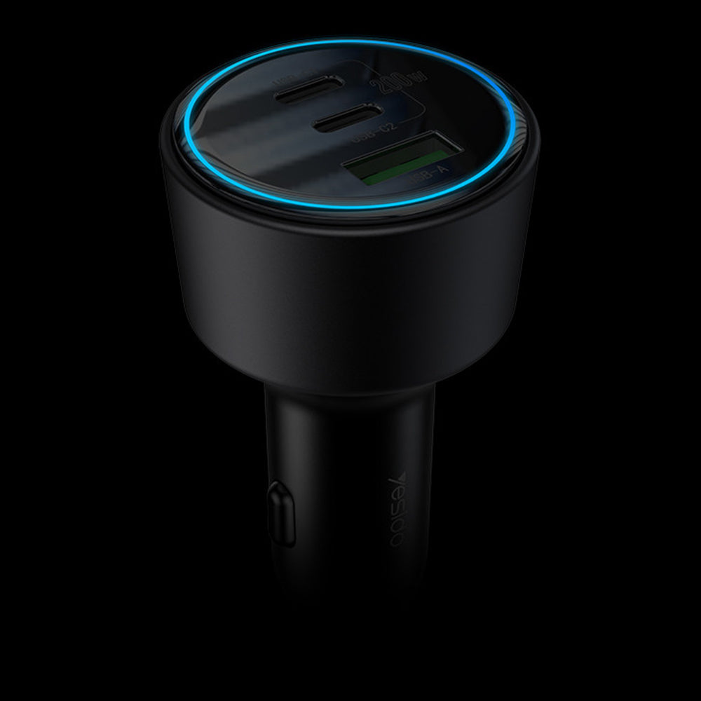 Auto punjač Yesido Y59, 200W, 5A, 1 x USB-A - 2 x USB-C, Crni