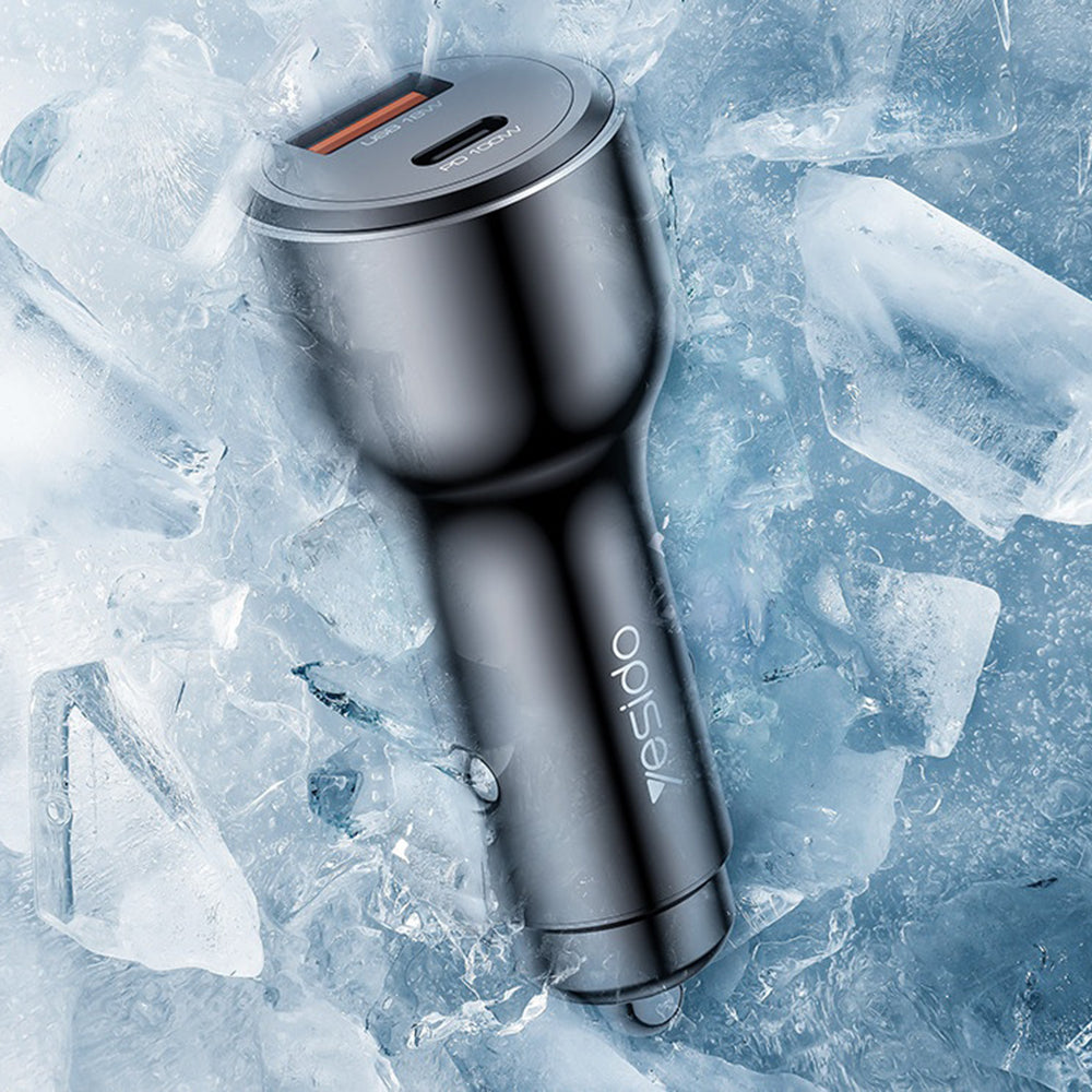 Auto punjač Yesido Y65, 100W, 5A, 1 x USB-A - 1 x USB-C, Crni