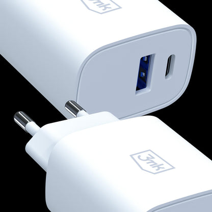Punjač Mreže 3MK FlowPower, 25W, 1 x USB-A - 1 x USB-C, Bijeli