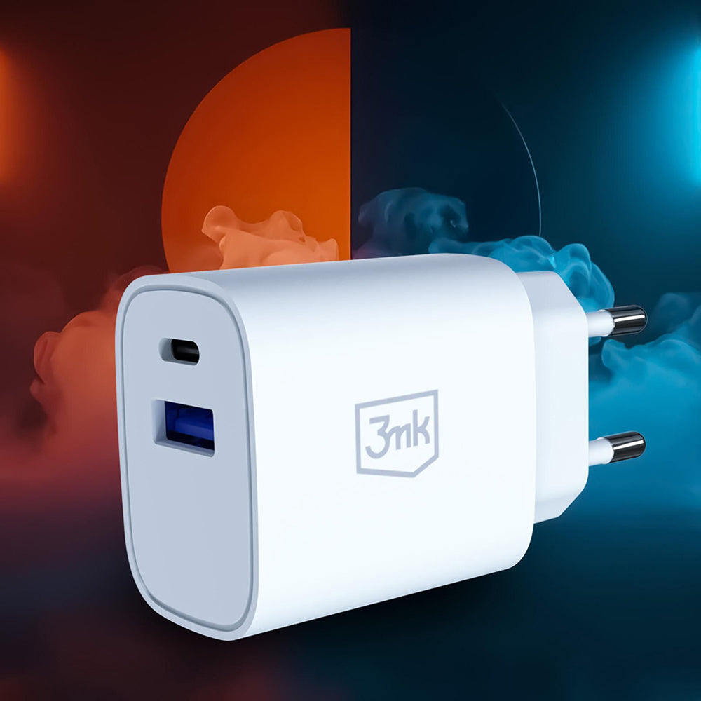 Punjač Mreže 3MK FlowPower, 30W, 1 x USB-A - 1 x USB-C, Bijeli