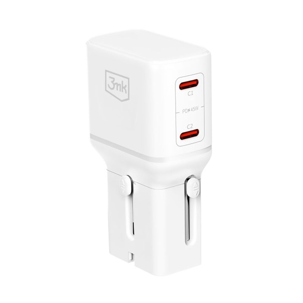 Mrežni punjač 3MK Globe Travel, 45W, 3A, 2 x USB-C, Bijeli