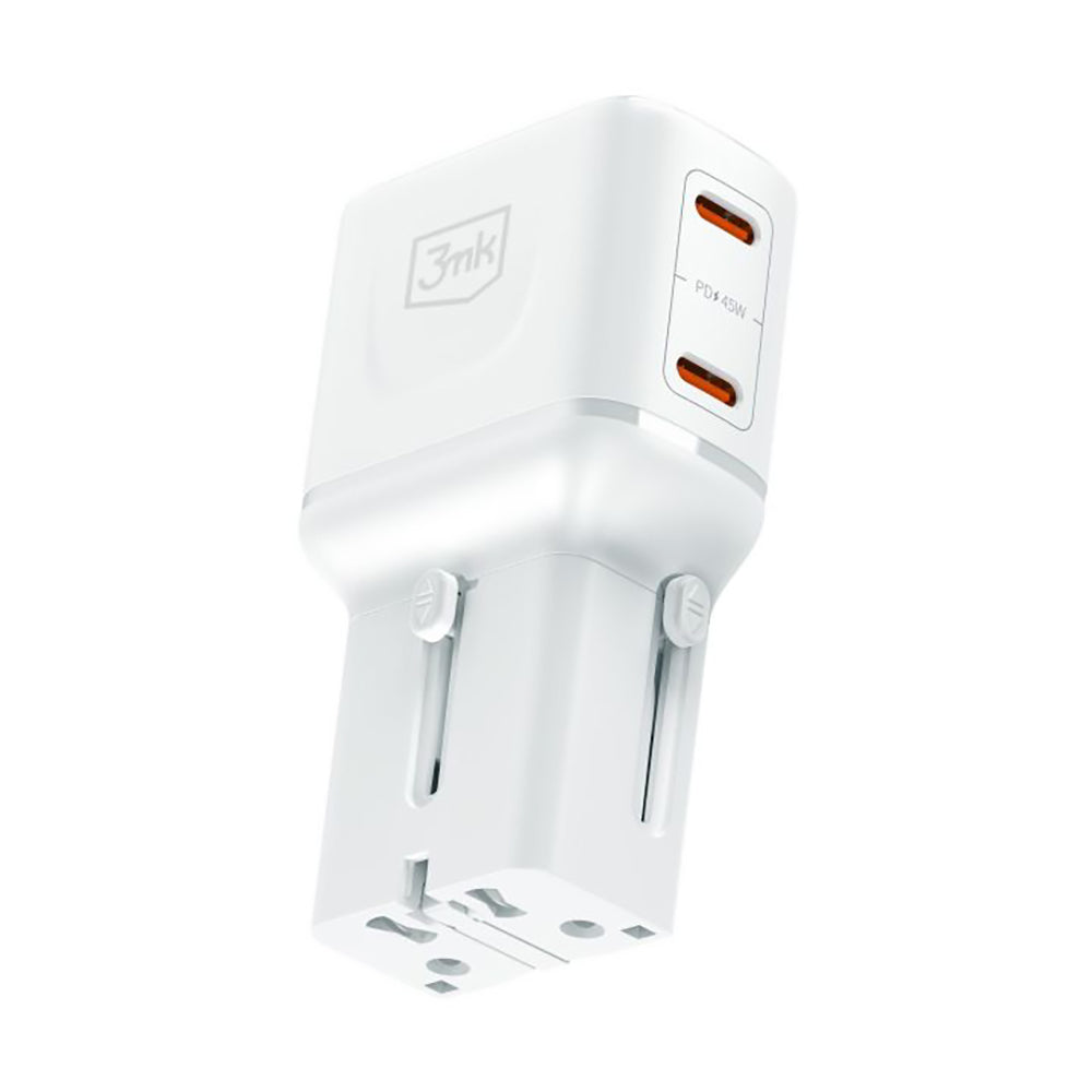 Mrežni punjač 3MK Globe Travel, 45W, 3A, 2 x USB-C, Bijeli