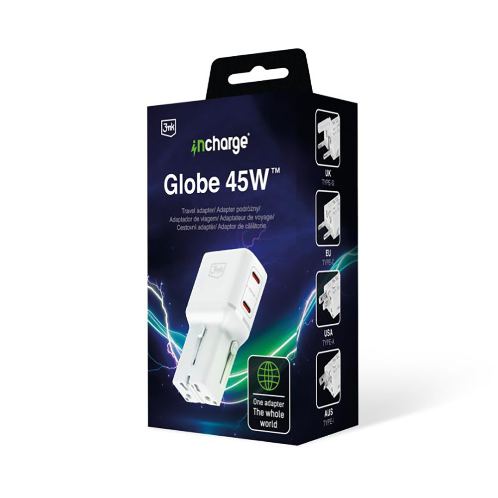 Mrežni punjač 3MK Globe Travel, 45W, 3A, 2 x USB-C, Bijeli