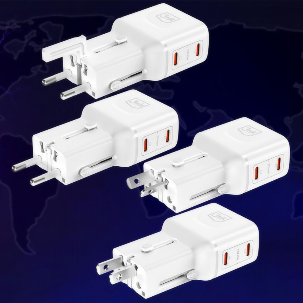 Mrežni punjač 3MK Globe Travel, 45W, 3A, 2 x USB-C, Bijeli