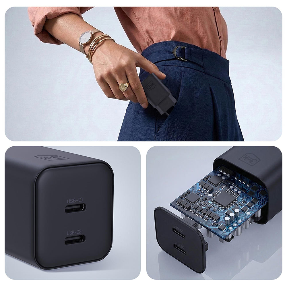 Mrežni punjač 3MK Hyper, 45W, 2 x USB-C, Crni