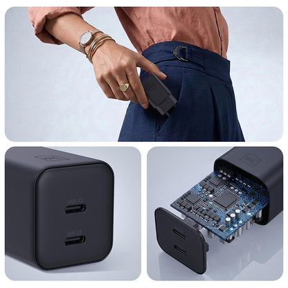 Mrežni punjač 3MK Hyper, 45W, 2 x USB-C, Crni