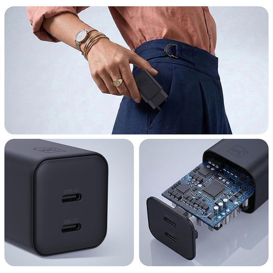 Mrežni punjač 3MK Hyper, 45W, 2 x USB-C, Crni