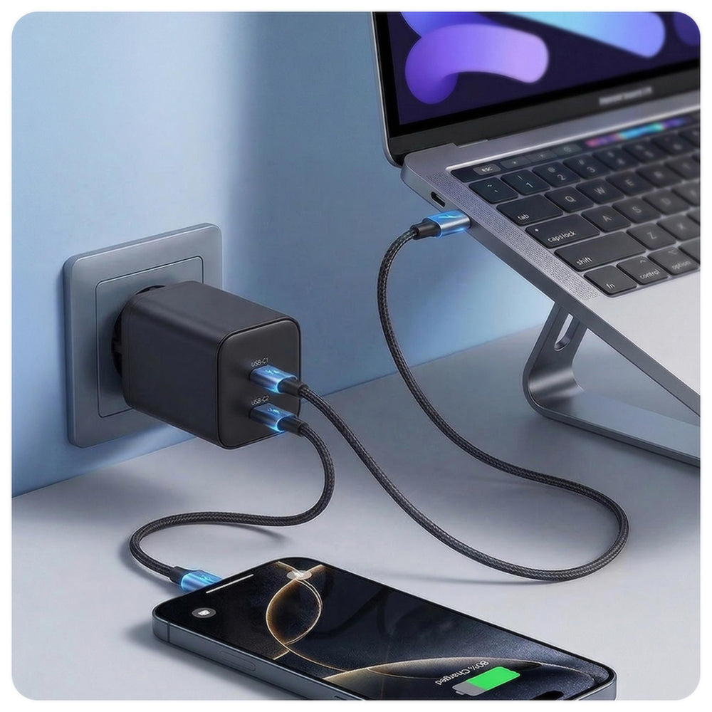 Mrežni punjač 3MK Hyper, 45W, 2 x USB-C, Crni