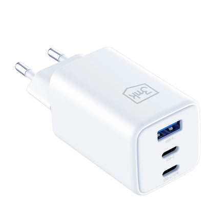 Punjač mreže 3MK Hyper, 65W, 3.25A, 1 x USB-A - 2 x USB-C, Bijeli