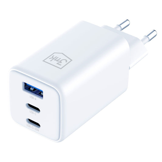 Punjač mreže 3MK Hyper, 65W, 3.25A, 1 x USB-A - 2 x USB-C, Bijeli