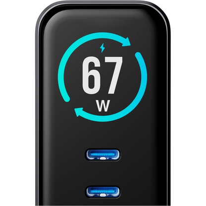 Punjač Mreže 3MK InCharge Lumin Display, 67W, 5A, 1 x USB-A - 2 x USB-C, Crni