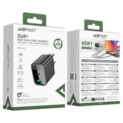 Punjač mreže Acefast A106, 45W, 3A, 1 x USB-A - 1 x USB-C, Crni