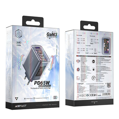 Mrežni punjač Acefast A45 Exploration, 65W, 3.25A, 1 x USB-A - 2 x USB-C, Sivi
