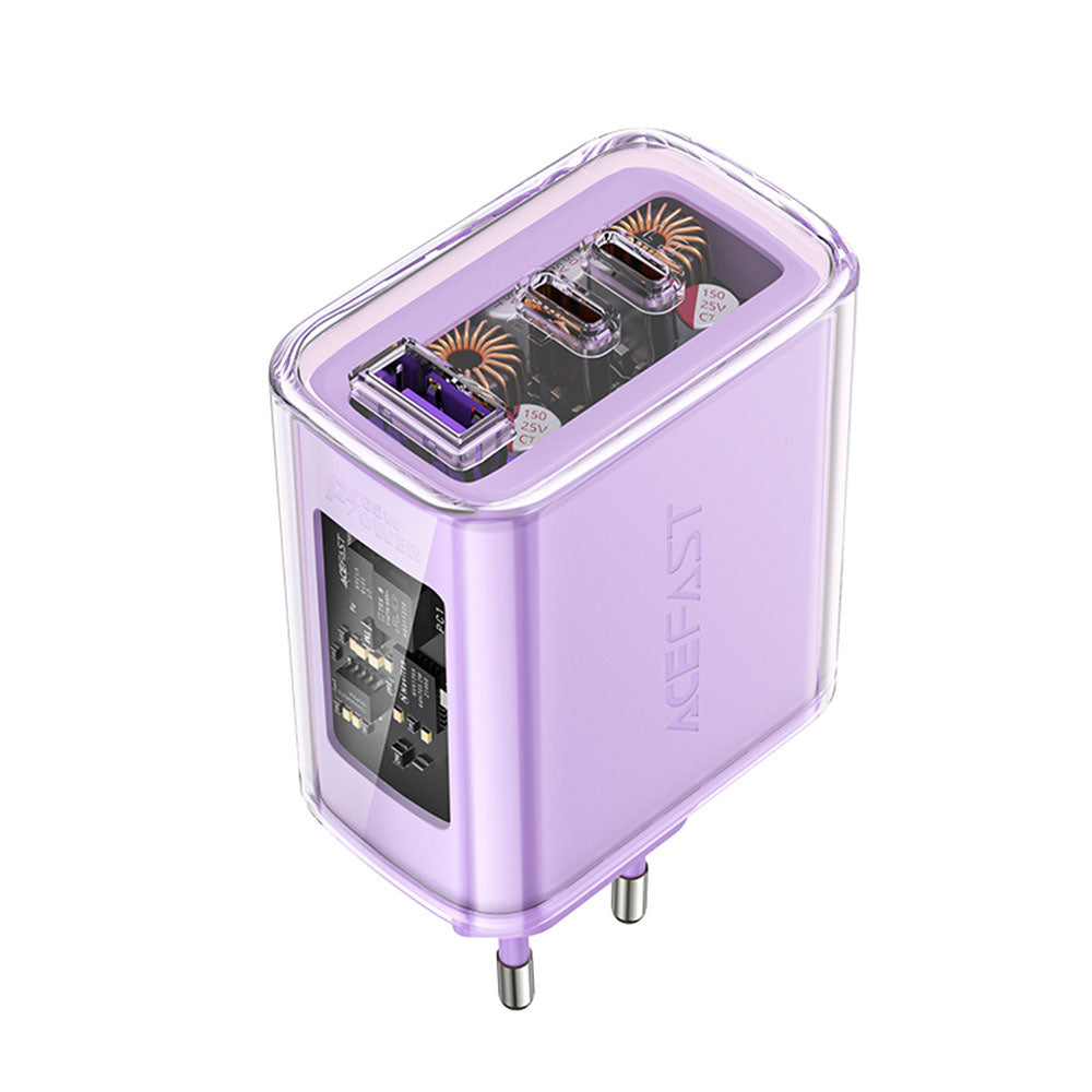 Punjač mreže Acefast A45 Exploration, 65W, 3.25A, 1 x USB-A - 2 x USB-C, Ljubičasti