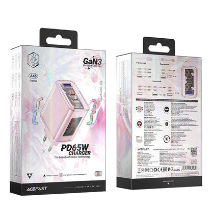 Mrežni punjač Acefast A45 Exploration, 65W, 3.25A, 1 x USB-A - 2 x USB-C, Roza