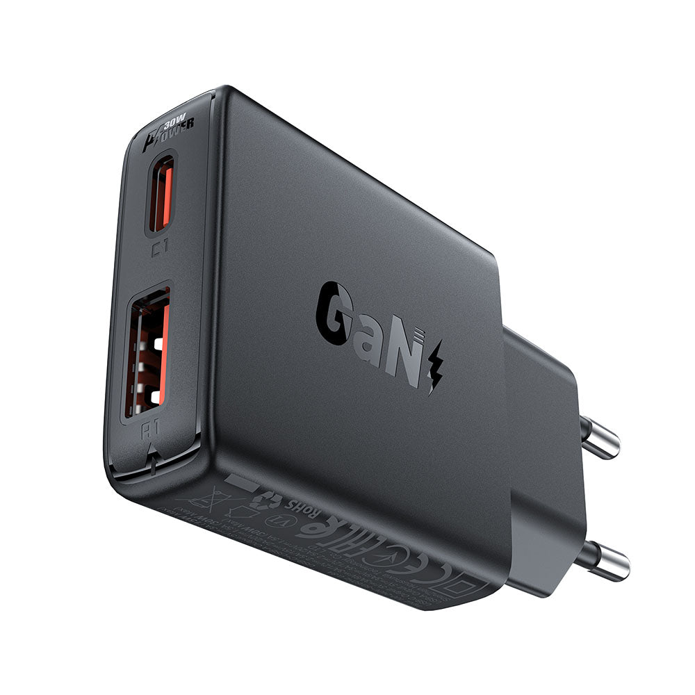 Punjač mreže Acefast A69, 30W, 3A, 1 x USB-A - 1 x USB-C, Crni
