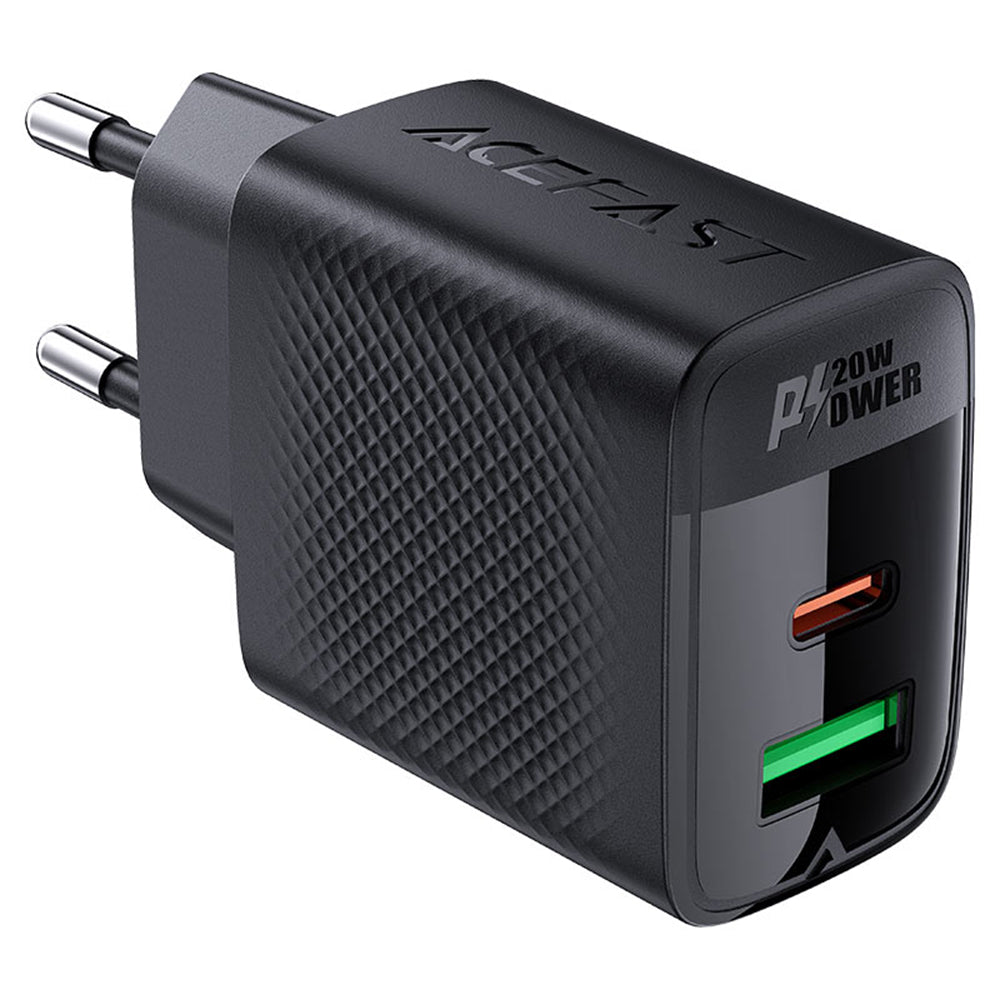 Punjač za mrežu Acefast A78, 20W, 3A, 1 x USB-A - 1 x USB-C, Crni
