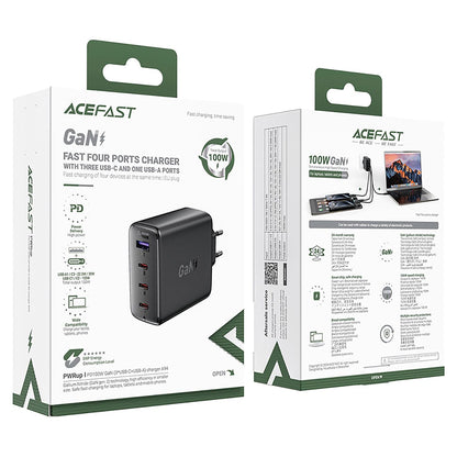 Punjač mreže Acefast A94, 100W, 5A, 1 x USB-A - 3 x USB-C, Crni