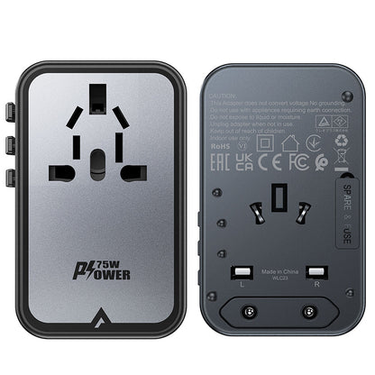 Punjač mreže Acefast Travel Z1, 75W, 3.35A, 2 x USB-A - 3 x USB-C, Crni