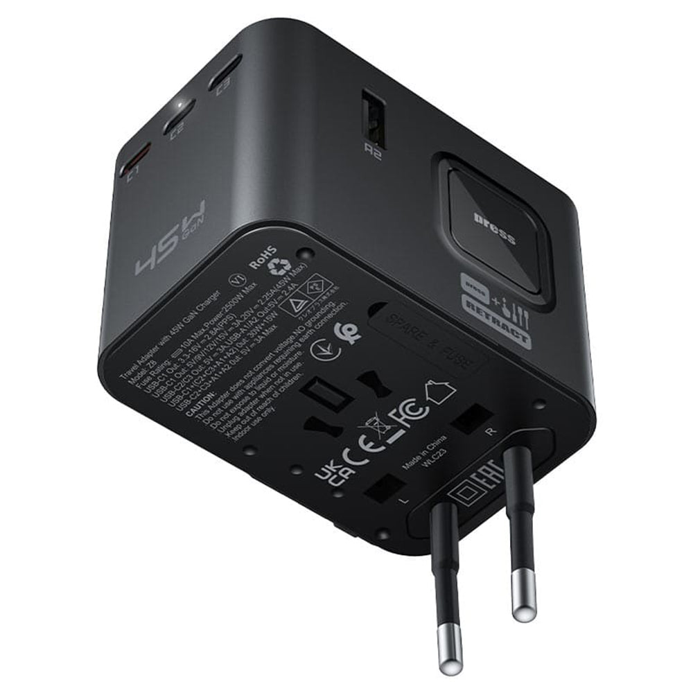 Punjač za putovanja Acefast Z8, 45W, 3A, 2 x USB-A - 3 x USB-C, Crni