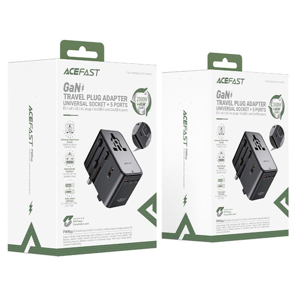 Punjač za putovanja Acefast Z8, 45W, 3A, 2 x USB-A - 3 x USB-C, Crni