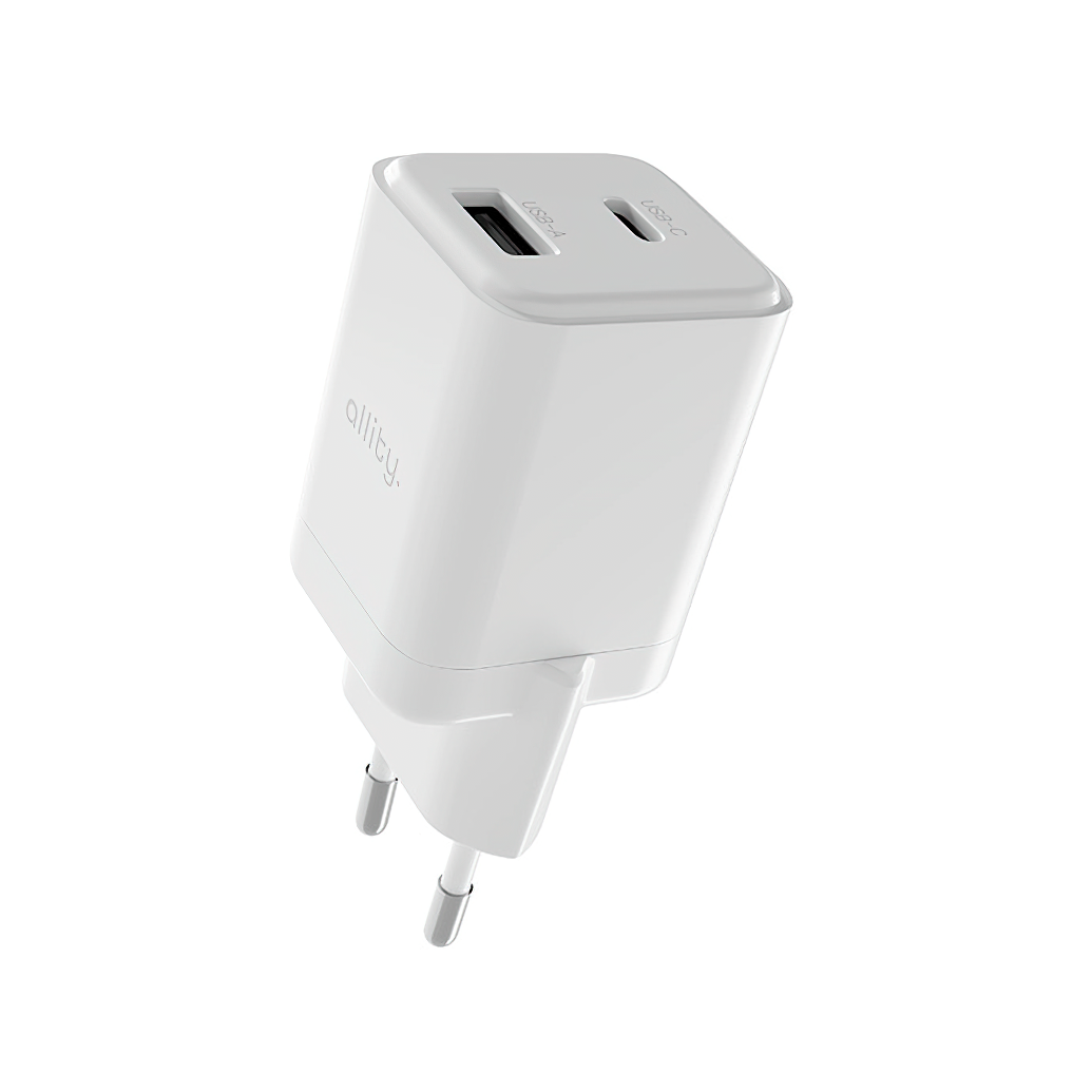 Punjač mreže Allity. ATC-01-30WAC Mini, 30W, 3A, 1 x USB-A - 1 x USB-C, Bijeli