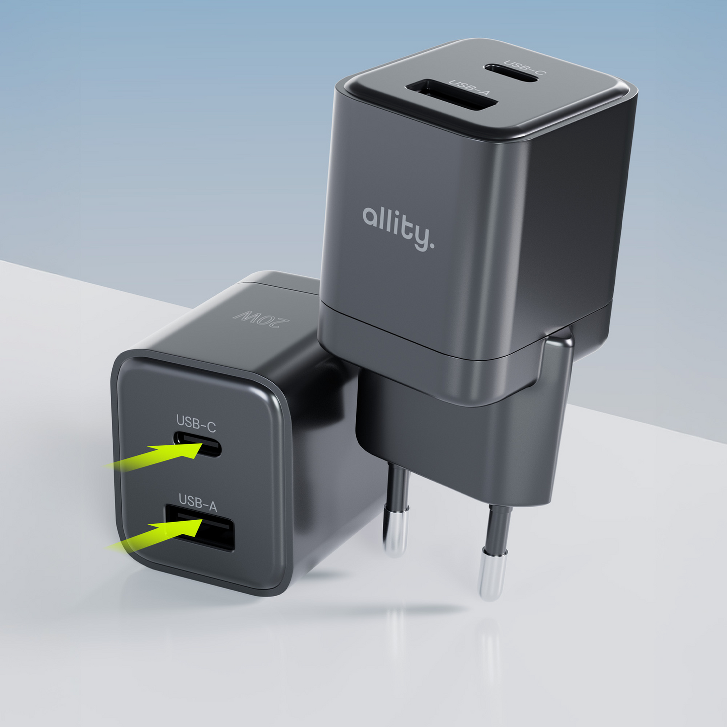 Punjač mreže Allity. ATC-01-30WAC Mini, 30W, 3A, 1 x USB-A - 1 x USB-C, Crni