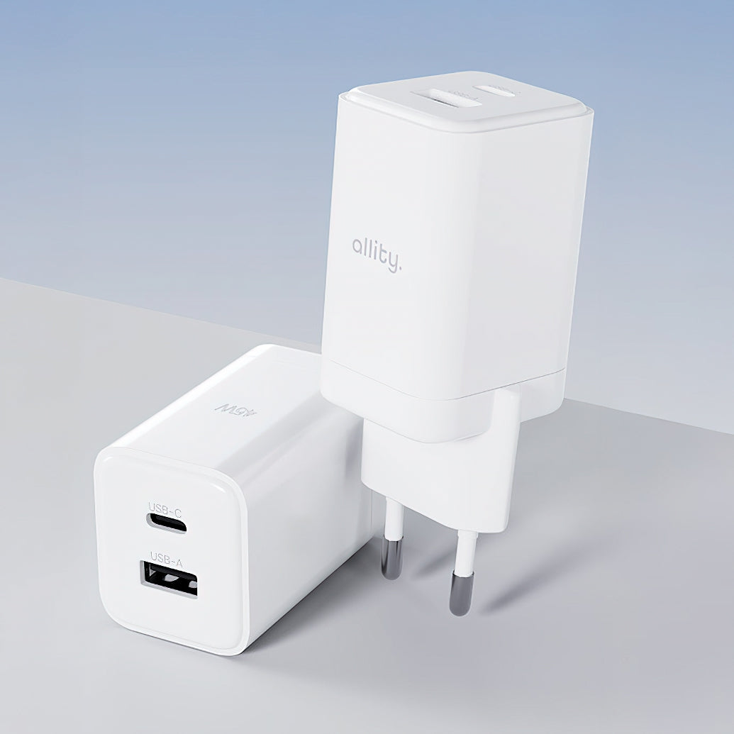 Punjač mreže Allity. ATC-01-45WCC Fast, 45W, 3A, 1 x USB-A - 1 x USB-C, Bijeli