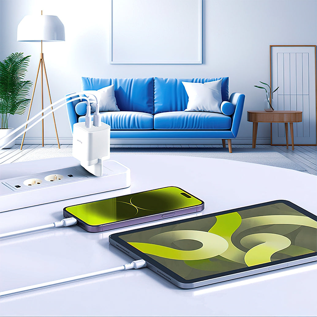 Punjač mreže Allity. ATC-01-45WCC Fast, 45W, 3A, 2 x USB-C, Bijeli