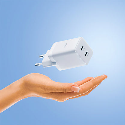 Punjač mreže Allity. ATC-01-45WCC Fast, 45W, 3A, 2 x USB-C, Bijeli