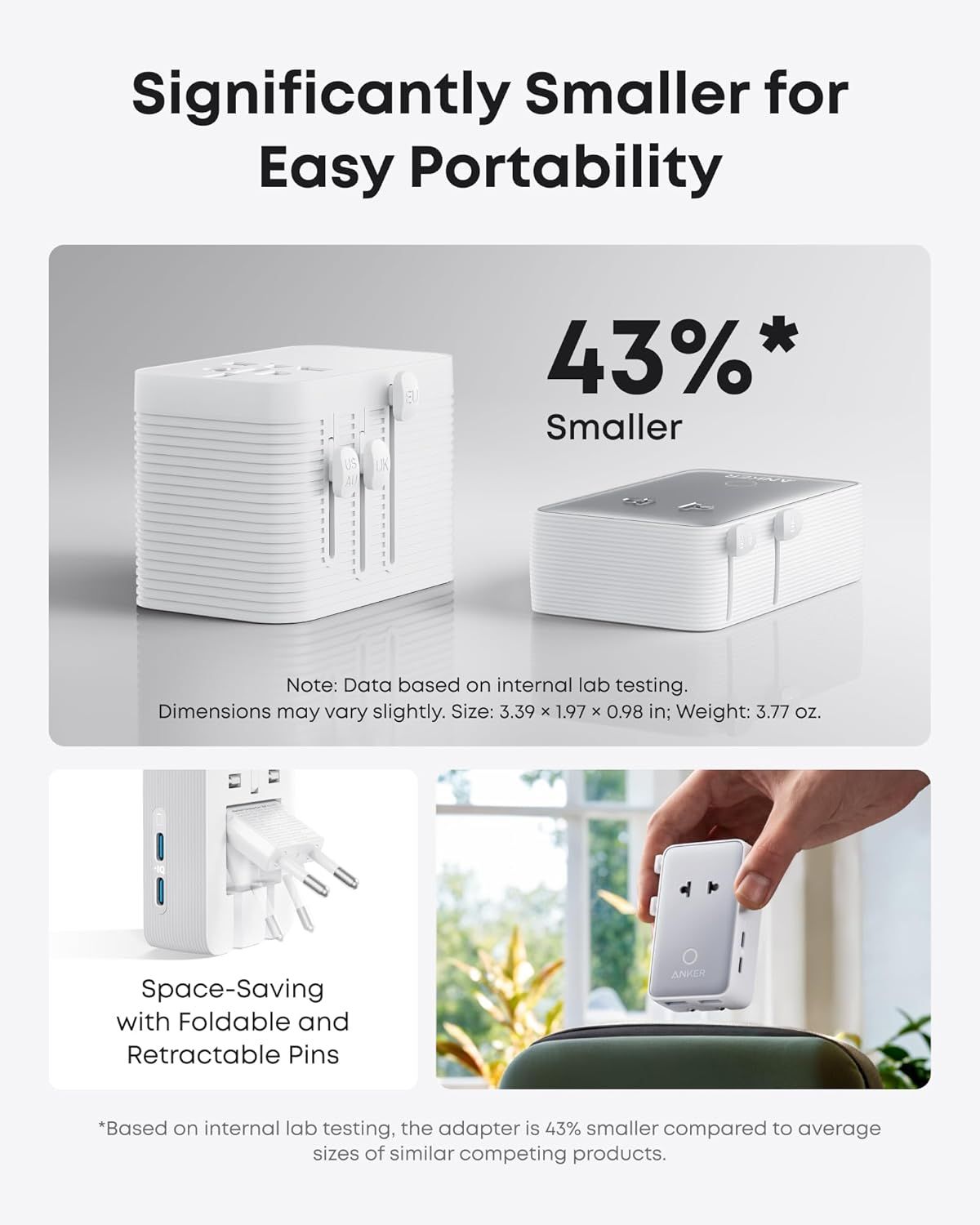 Punjač za mrežu Anker Nano Travel, 20W, 3A, 2 x USB-A - 2 x USB-C, Bijeli A9215H21